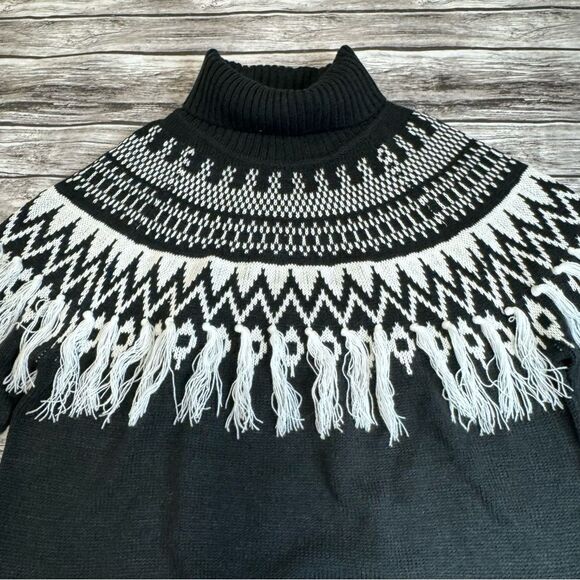 CATO Women Fair Isle Sweater Tassels Black White M Med Medium Raglan Long Sleeve - Picture 5 of 13